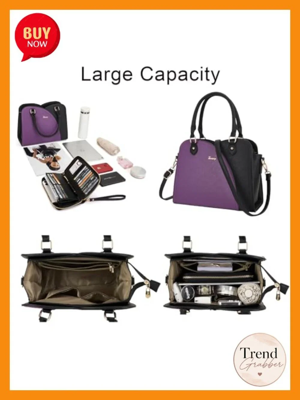 Women's Satchel Handbag with Wallet Set 2-Piece Faux Leather Shoulder Bag